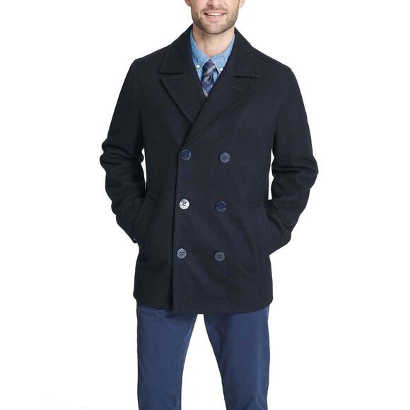 Tommy Hilfiger $299 Double Breasted Wool Blend Peacoat Navy Blue Size XL - Picture 2 of 7